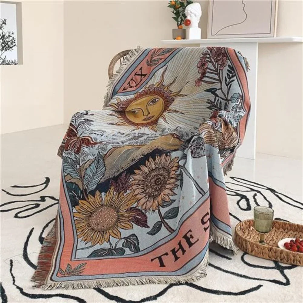 Boho Throw Blanket Reversible Cotton Tapestry Hippie Room Decor